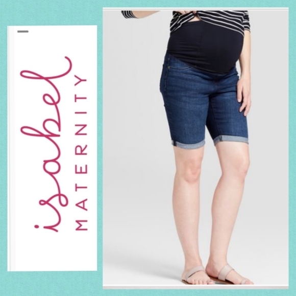 Isabel Maternity Bermuda Midnight Sky Jean Shorts Size 8 - Picture 1 of 14